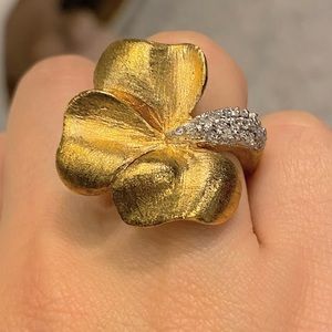 MODERN DESIGNER  BRUSHED GOLD PLATED COCKTAIL FLOWER RING Size 7